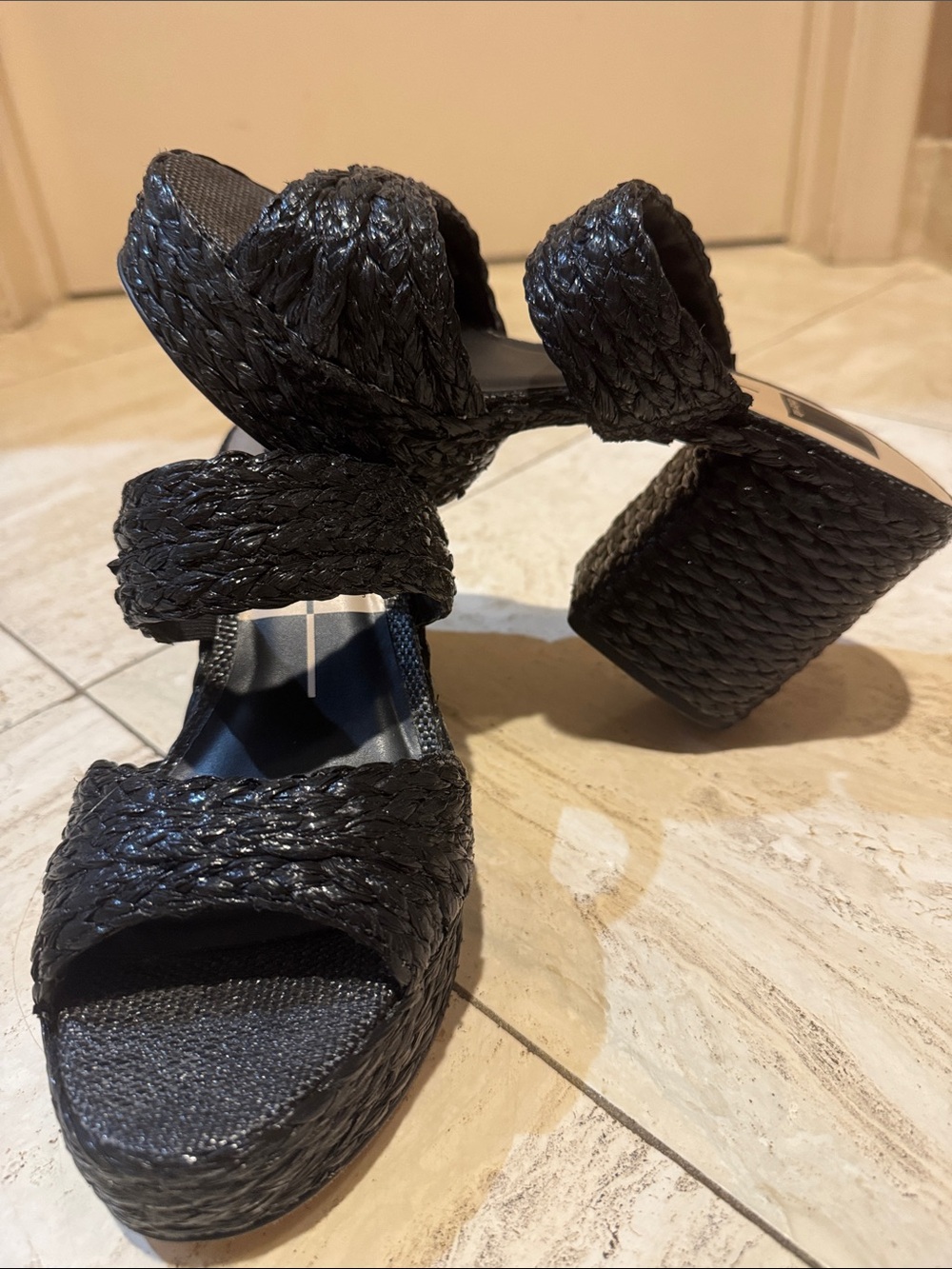 Dolce Vita Black Woven Platform Sandals